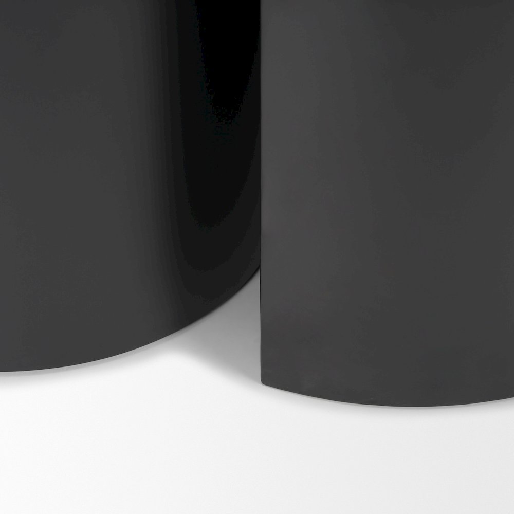 Matte Black Metal Dark Brown Wood Top Nesting Accent Tables