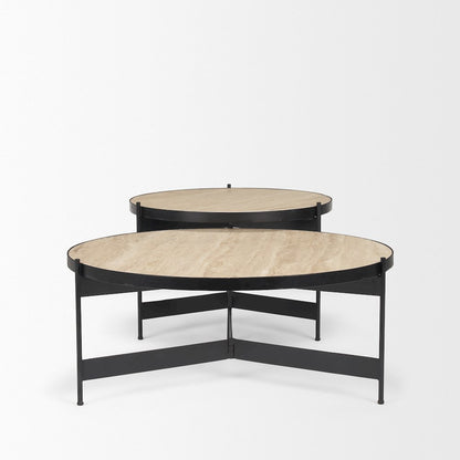 Travertine Marble Matte Black Metal Coffee Tables