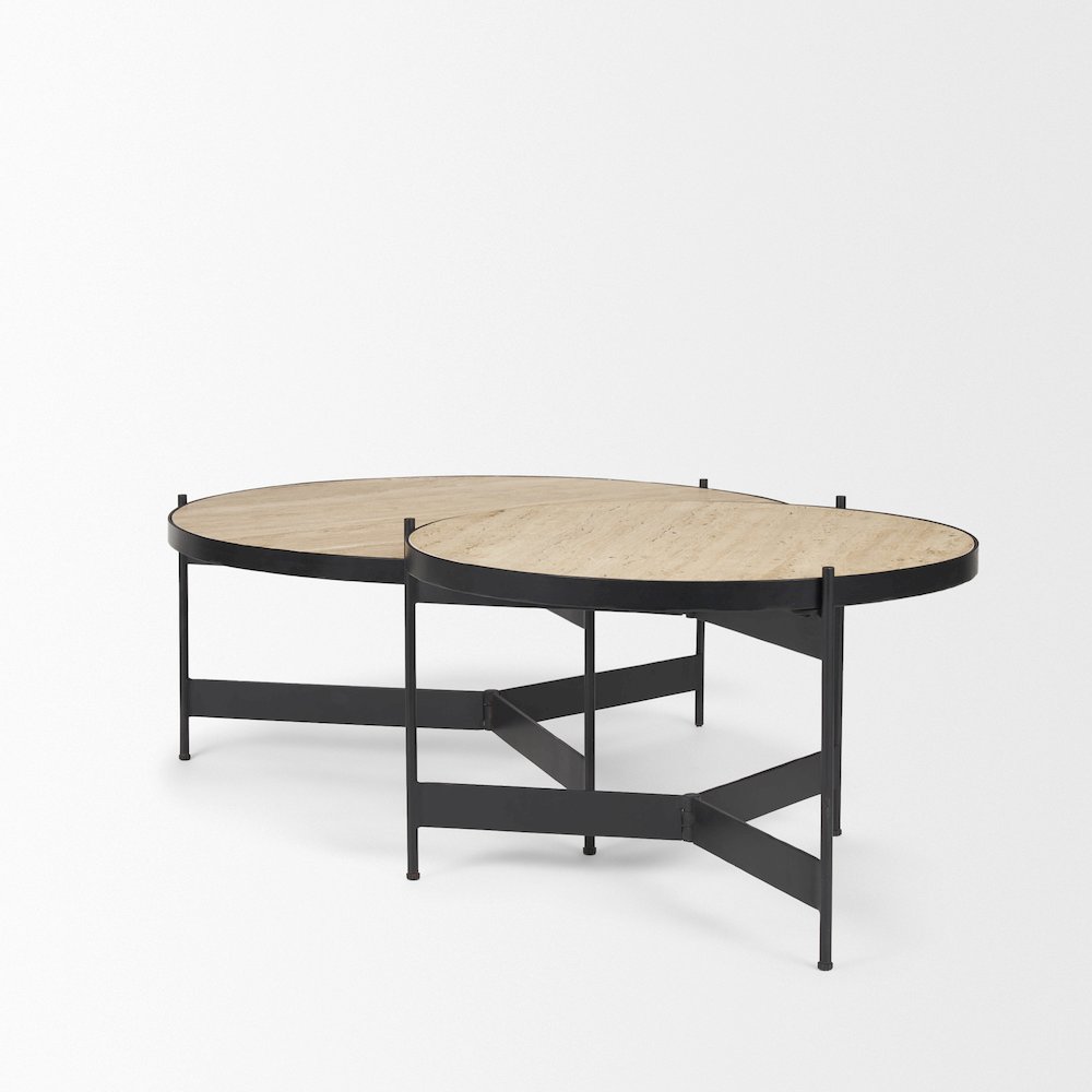 Travertine Marble Matte Black Metal Coffee Tables
