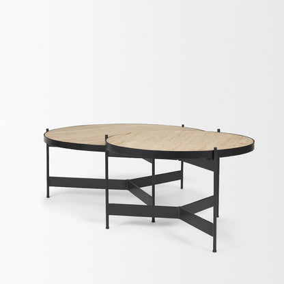 Travertine Marble Matte Black Metal Coffee Tables