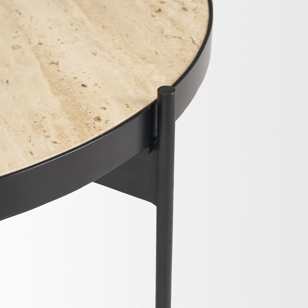 Travertine Marble Matte Black Metal Coffee Tables