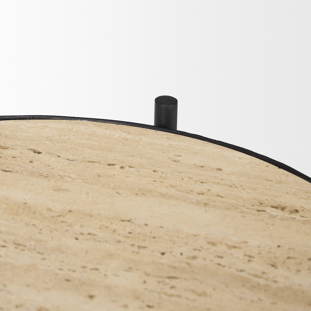 Wade Travertine Marble Matte Black Metal End Tables