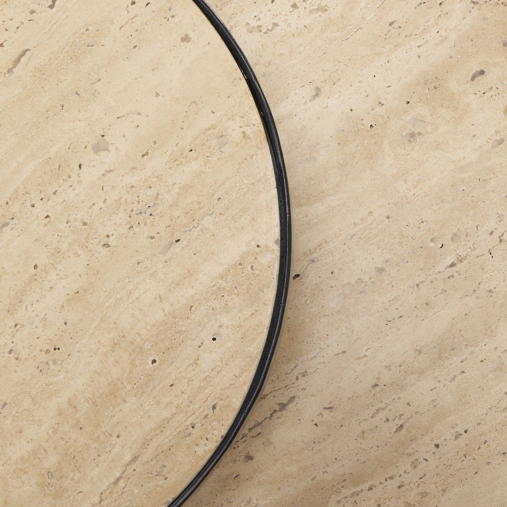 Wade Travertine Marble Matte Black Metal End Tables