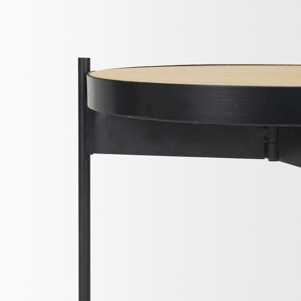 Wade Travertine Marble Matte Black Metal End Tables