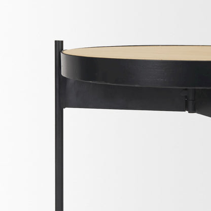 Wade Travertine Marble Matte Black Metal End Tables
