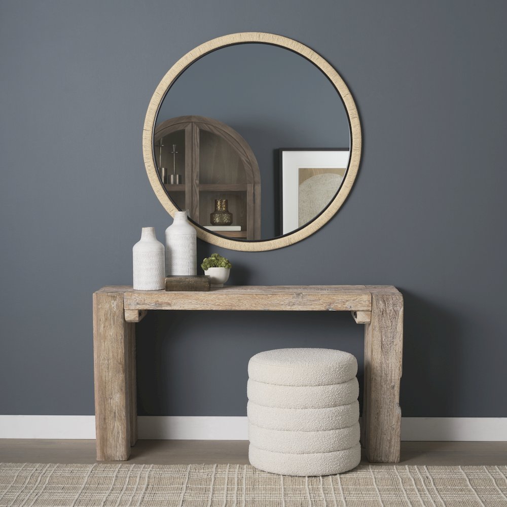 Vasie Black Wood Jute Round Mirror