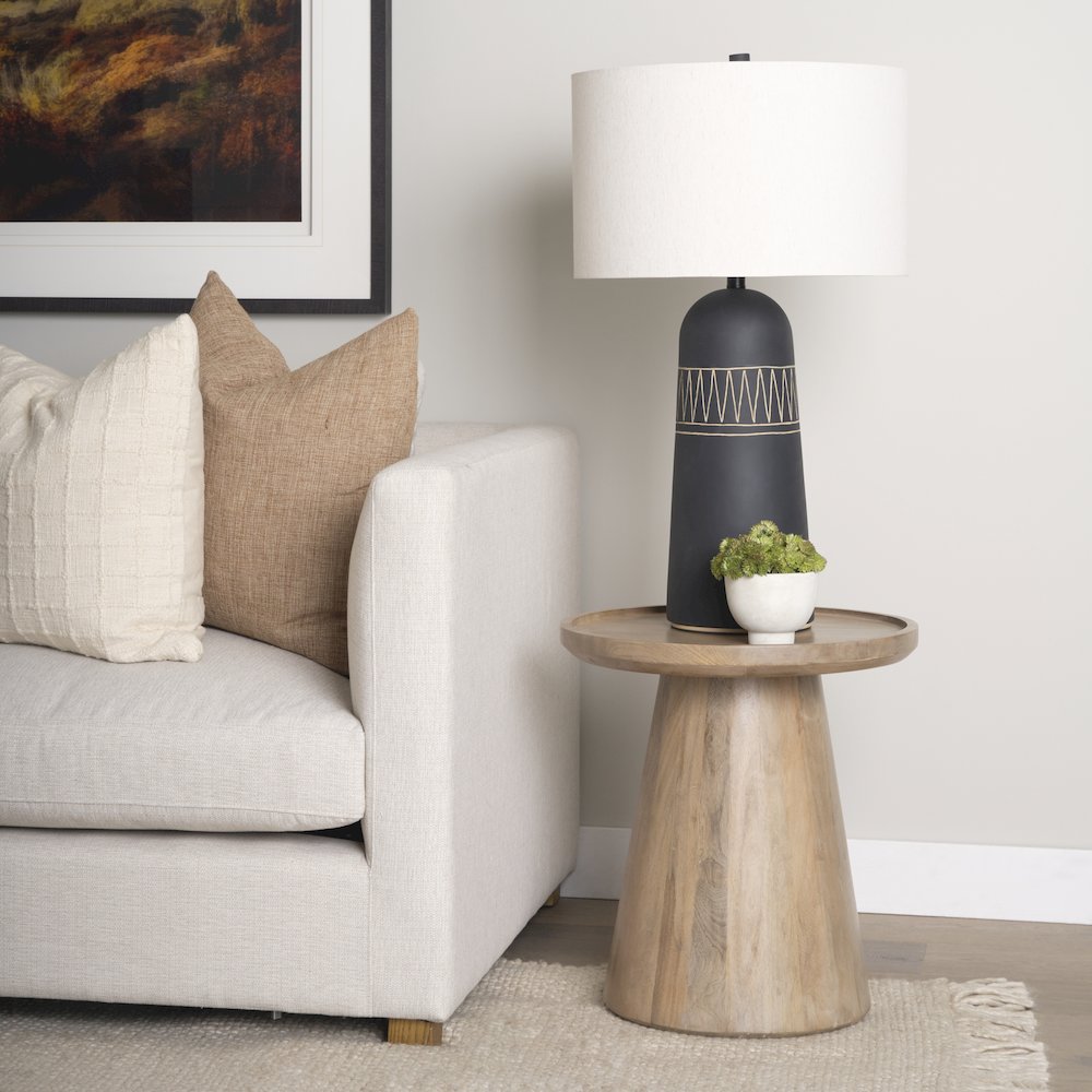 Light Brown Wood Tapered Drum Accent Table