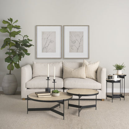 Travertine Marble Matte Black Metal Coffee Tables