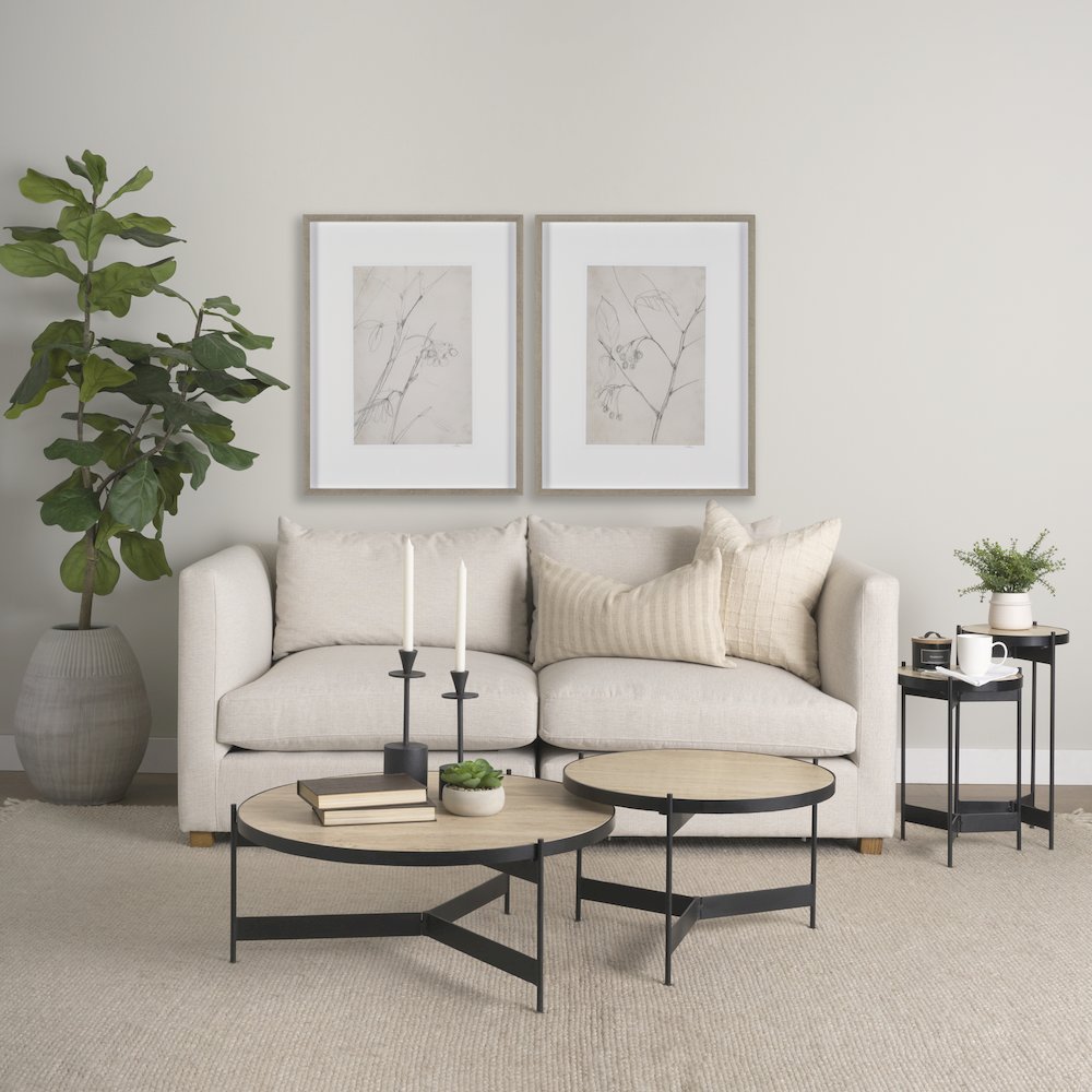 Wade Travertine Marble Matte Black Metal End Tables