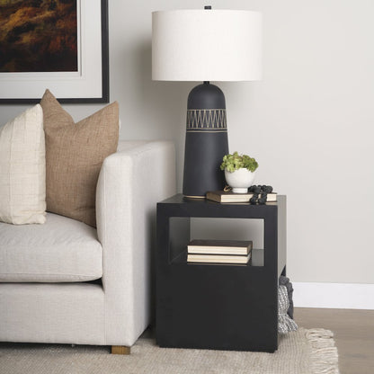 Matte Black Metal Open Shelves Side Table