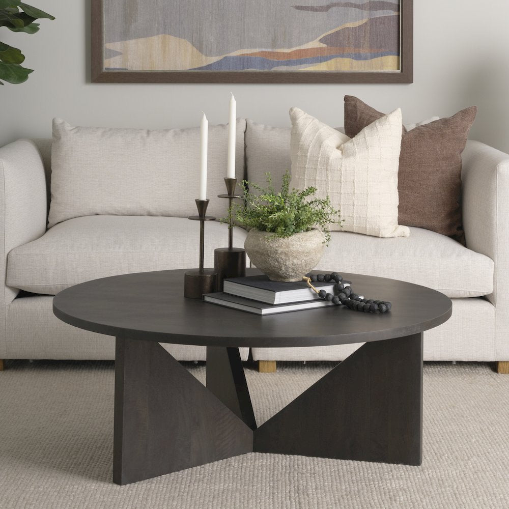 Brown Wood Triangle Legs Coffee Table
