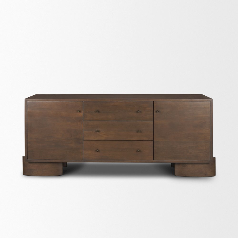 Jonan Dark Brown Wood Dark Aged Brass 2 Door 3 Drawer Sideboard