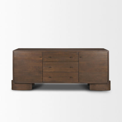 Jonan Dark Brown Wood Dark Aged Brass 2 Door 3 Drawer Sideboard
