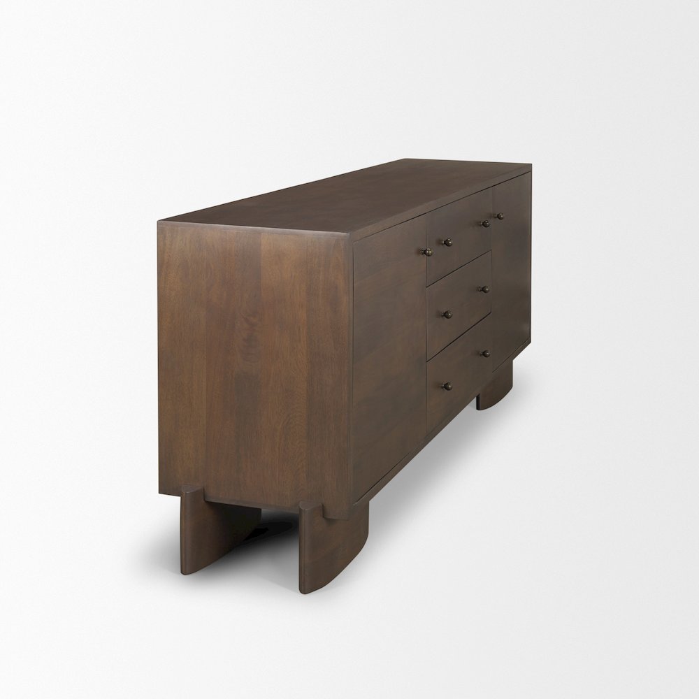 Jonan Dark Brown Wood Dark Aged Brass 2 Door 3 Drawer Sideboard