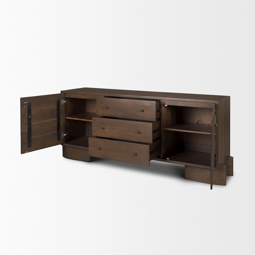 Jonan Dark Brown Wood Dark Aged Brass 2 Door 3 Drawer Sideboard