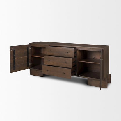 Jonan Dark Brown Wood Dark Aged Brass 2 Door 3 Drawer Sideboard