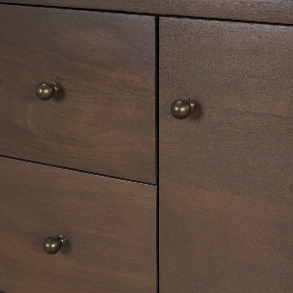Jonan Dark Brown Wood Dark Aged Brass 2 Door 3 Drawer Sideboard