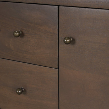 Jonan Dark Brown Wood Dark Aged Brass 2 Door 3 Drawer Sideboard