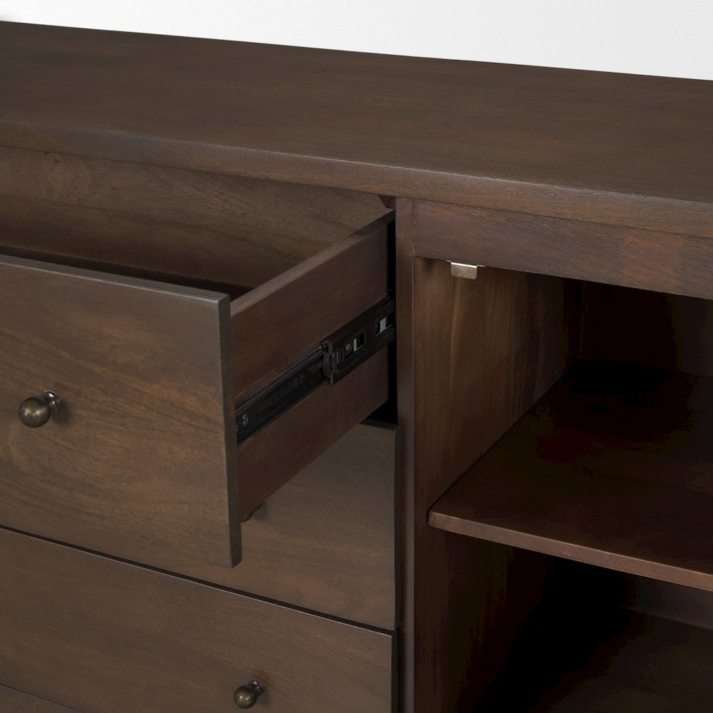 Jonan Dark Brown Wood Dark Aged Brass 2 Door 3 Drawer Sideboard