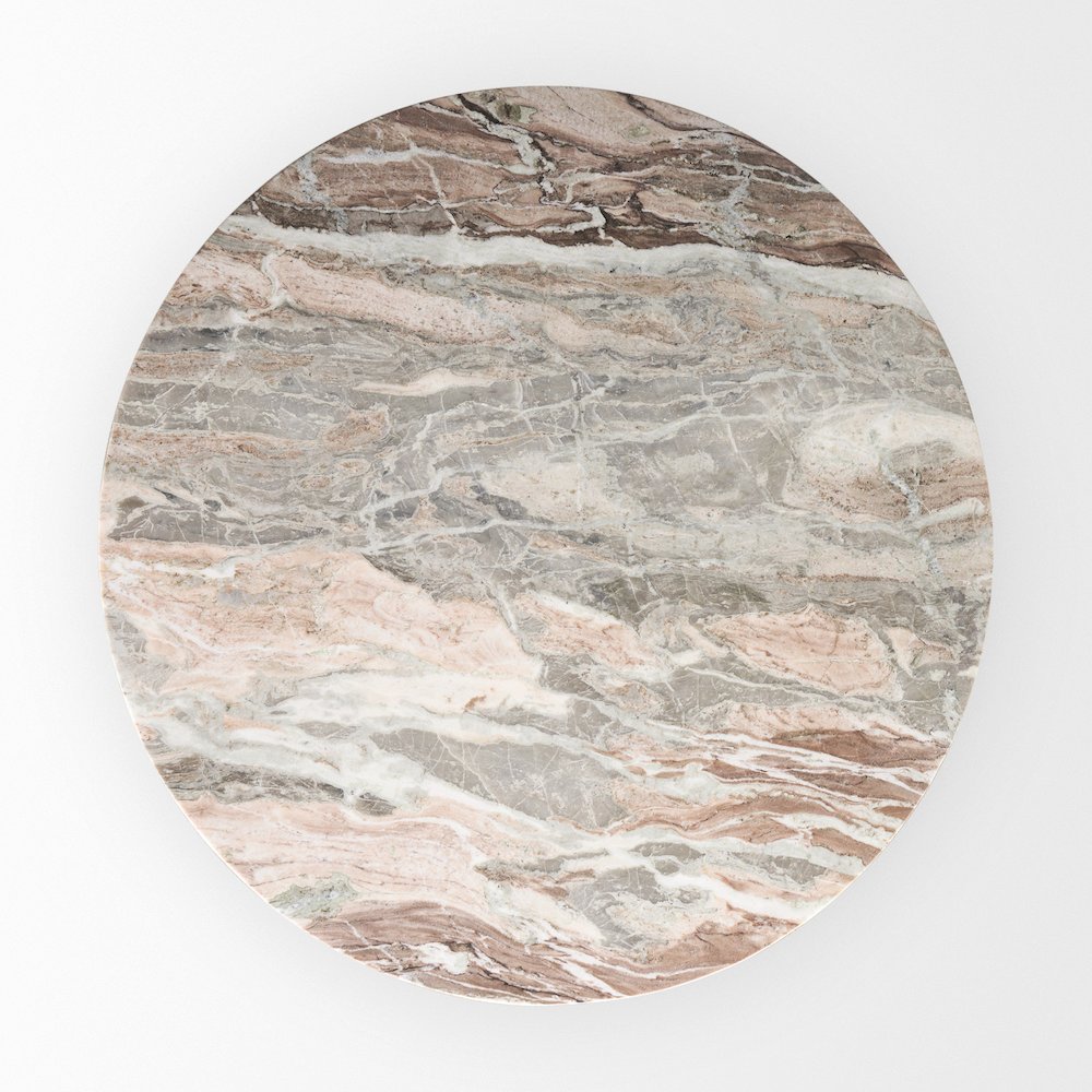 54" Round Medium Brown Pink Marble Pedestal Dining Table