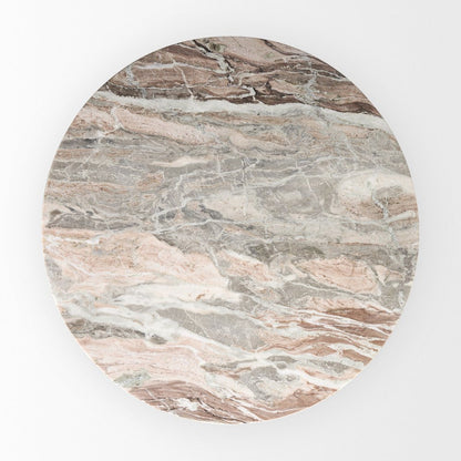 54" Round Medium Brown Pink Marble Pedestal Dining Table