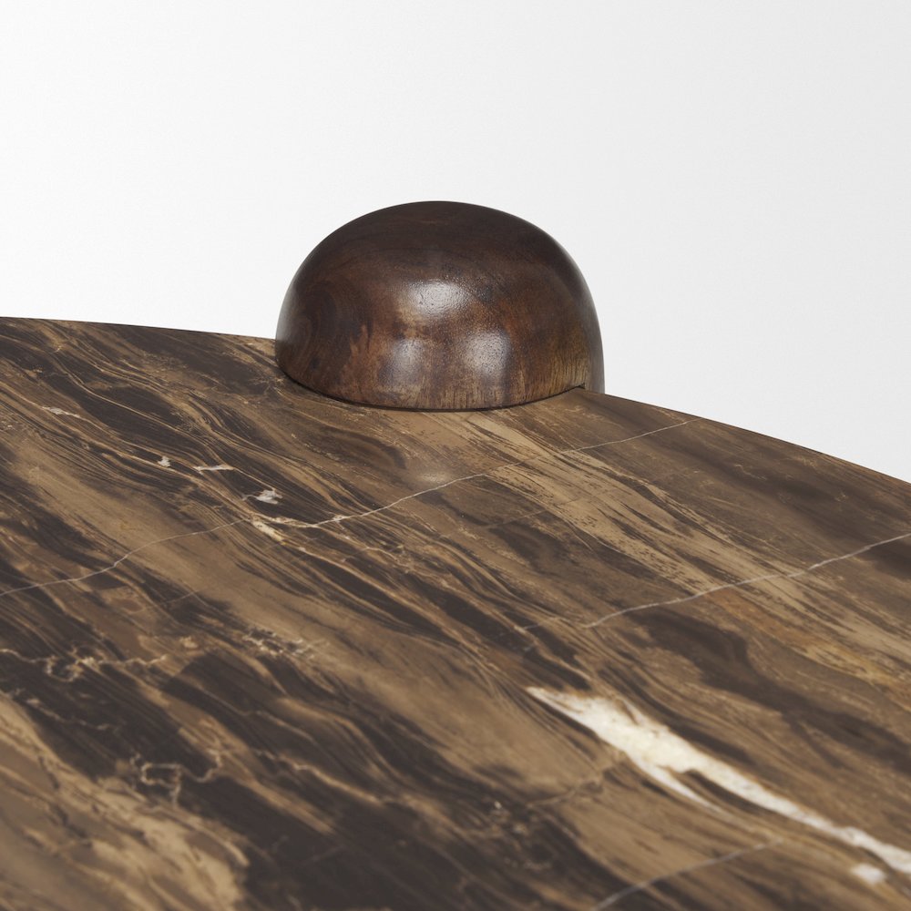 Brown Mango Wood Cappuccino Marble Round Coffee Table