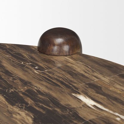 Brown Mango Wood Cappuccino Marble Round Coffee Table