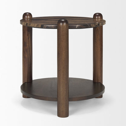 Jovia Brown Mango Wood Cappuccino Marble Round Side Table