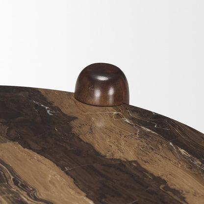 Jovia Brown Mango Wood Cappuccino Marble Round Side Table