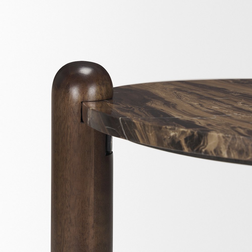 Jovia Brown Mango Wood Cappuccino Marble Round Side Table