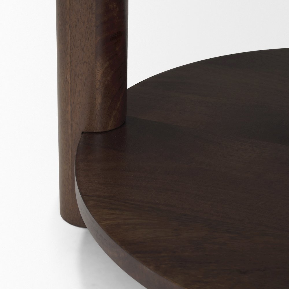Jovia Brown Mango Wood Cappuccino Marble Round Side Table