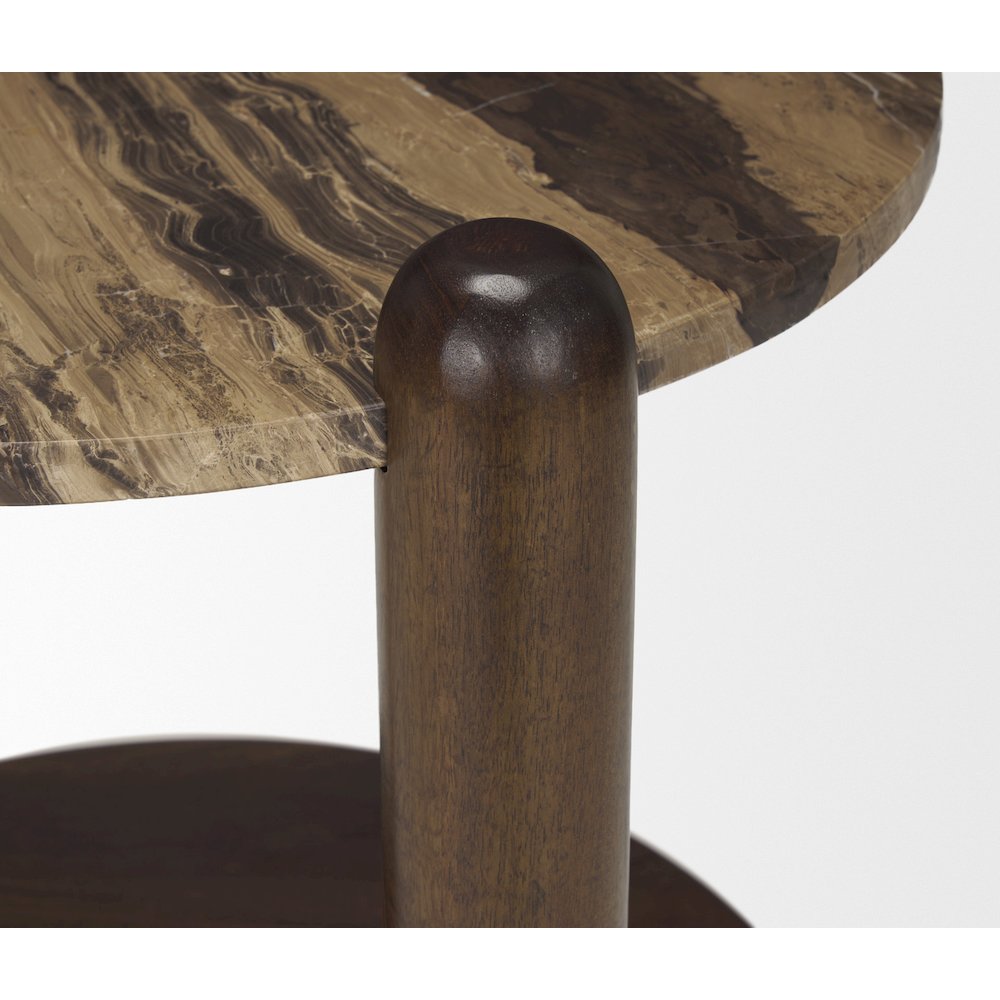 Jovia Brown Mango Wood Cappuccino Marble Round Side Table