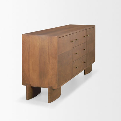 Jonan Medium Brown Wood Dark Aged Brass 2 Door 3 Drawer Sideboard