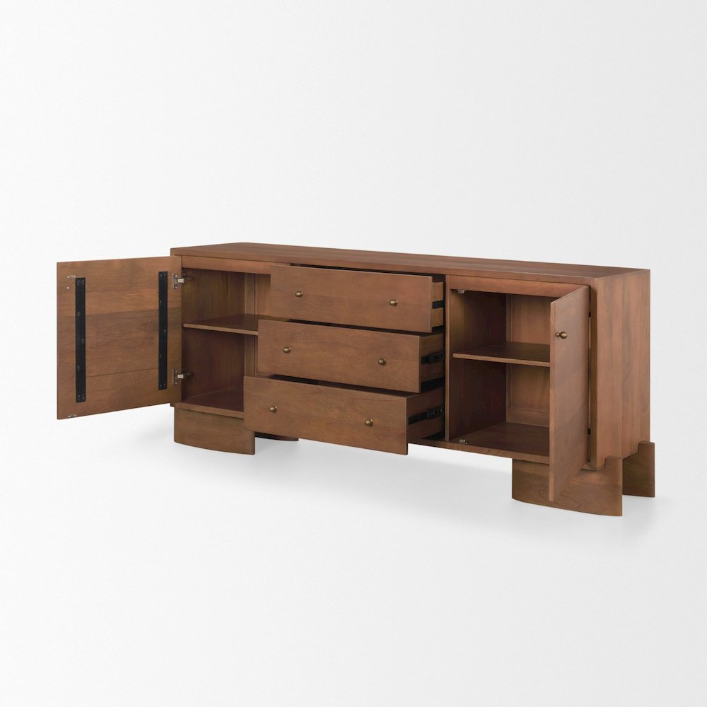 Jonan Medium Brown Wood Dark Aged Brass 2 Door 3 Drawer Sideboard