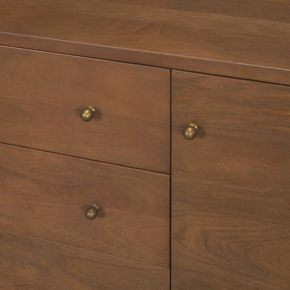Jonan Medium Brown Wood Dark Aged Brass 2 Door 3 Drawer Sideboard