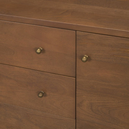Jonan Medium Brown Wood Dark Aged Brass 2 Door 3 Drawer Sideboard