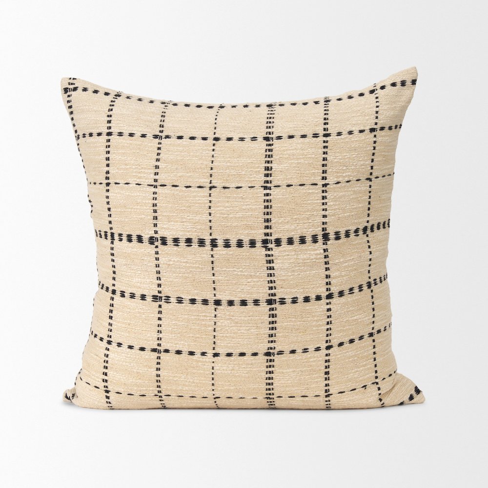 Beige And Black Striped Checkered Decorative Square Pillow Cover
