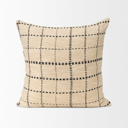 Beige And Black Striped Checkered Decorative Square Pillow Cover