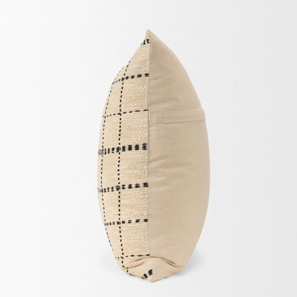 Beige And Black Striped Checkered Decorative Square Pillow Cover