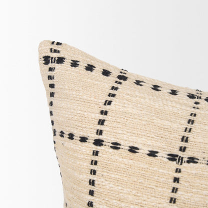 Beige And Black Striped Checkered Decorative Square Pillow Cover