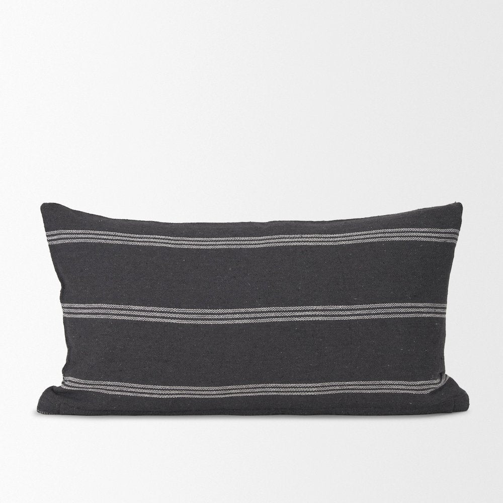 Gray And White Striped Cotton Decorative Lumbar Pillow Cover