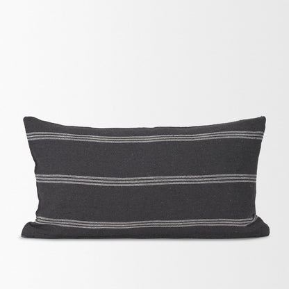 Gray And White Striped Cotton Decorative Lumbar Pillow Cover