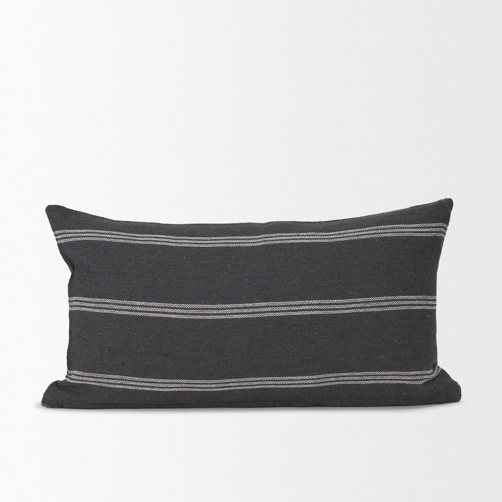 Gray And White Striped Cotton Decorative Lumbar Pillow Cover
