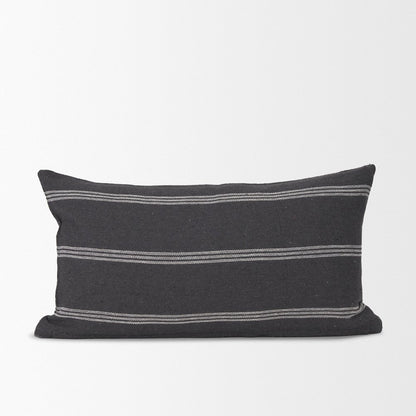 Gray And White Striped Cotton Decorative Lumbar Pillow Cover