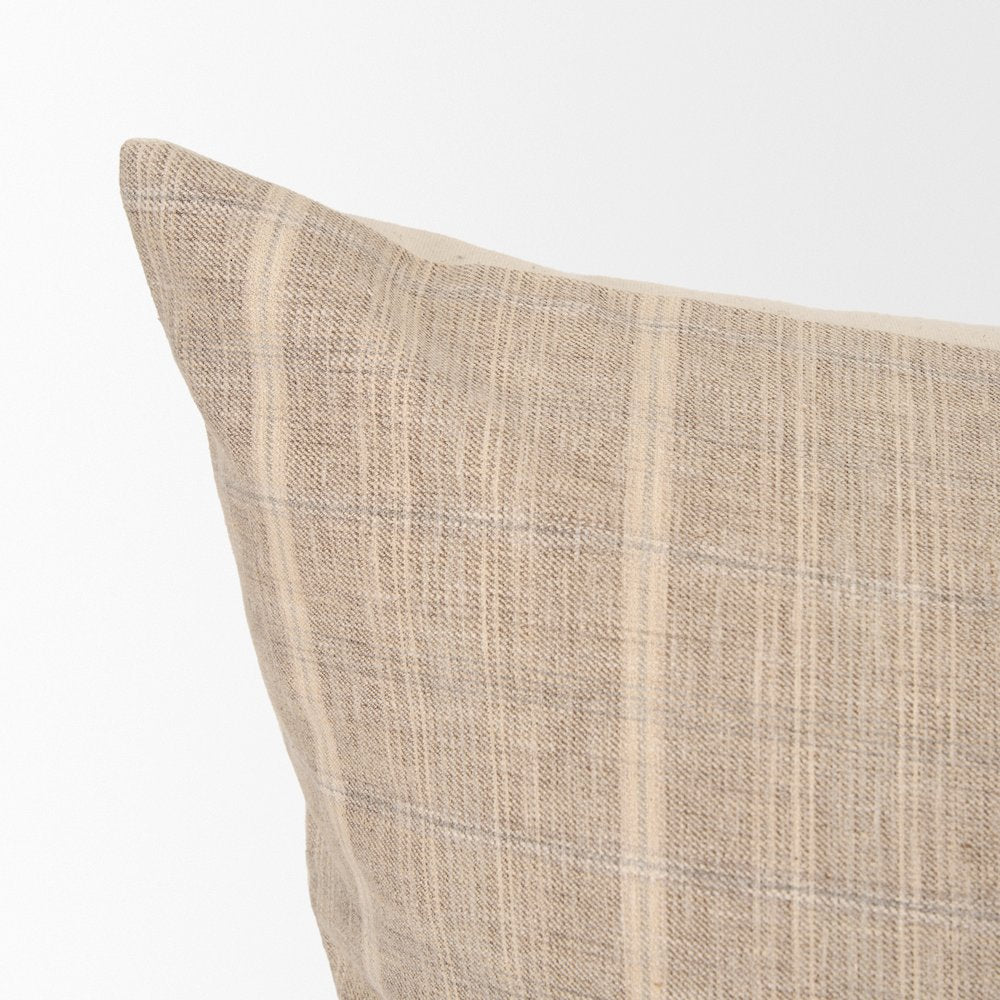 Beige And Gray Plaid Cotton-Linen Decorative Square Pillow Cover