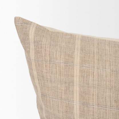 Beige And Gray Plaid Cotton-Linen Decorative Square Pillow Cover