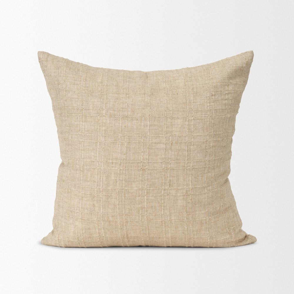 Beige Checker Textured Cotton-Linen Decorative Square Pillow Cover