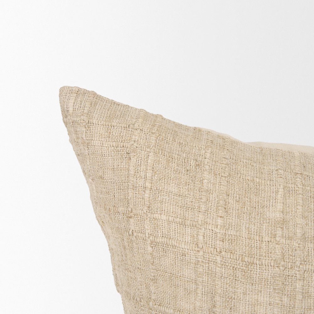 Beige Checker Textured Cotton-Linen Decorative Square Pillow Cover