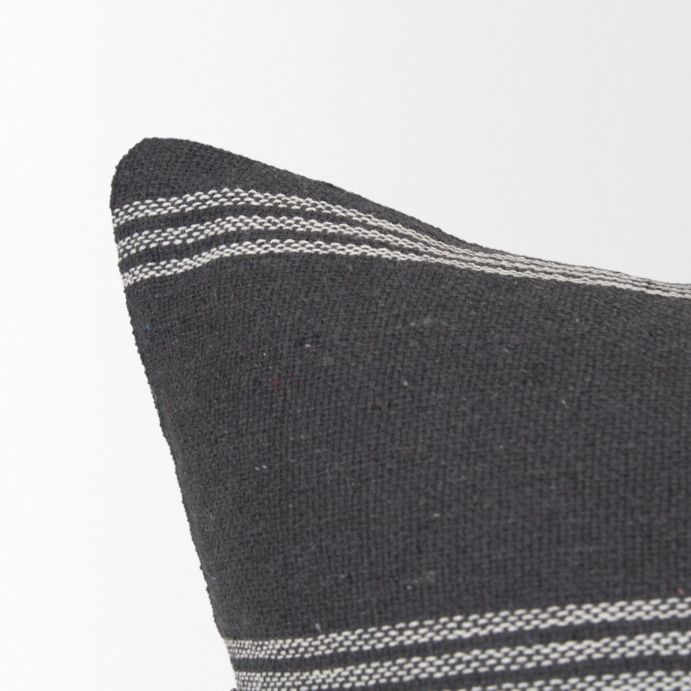 Gray And White Striped Cotton Decorative Lumbar Pillow Cover