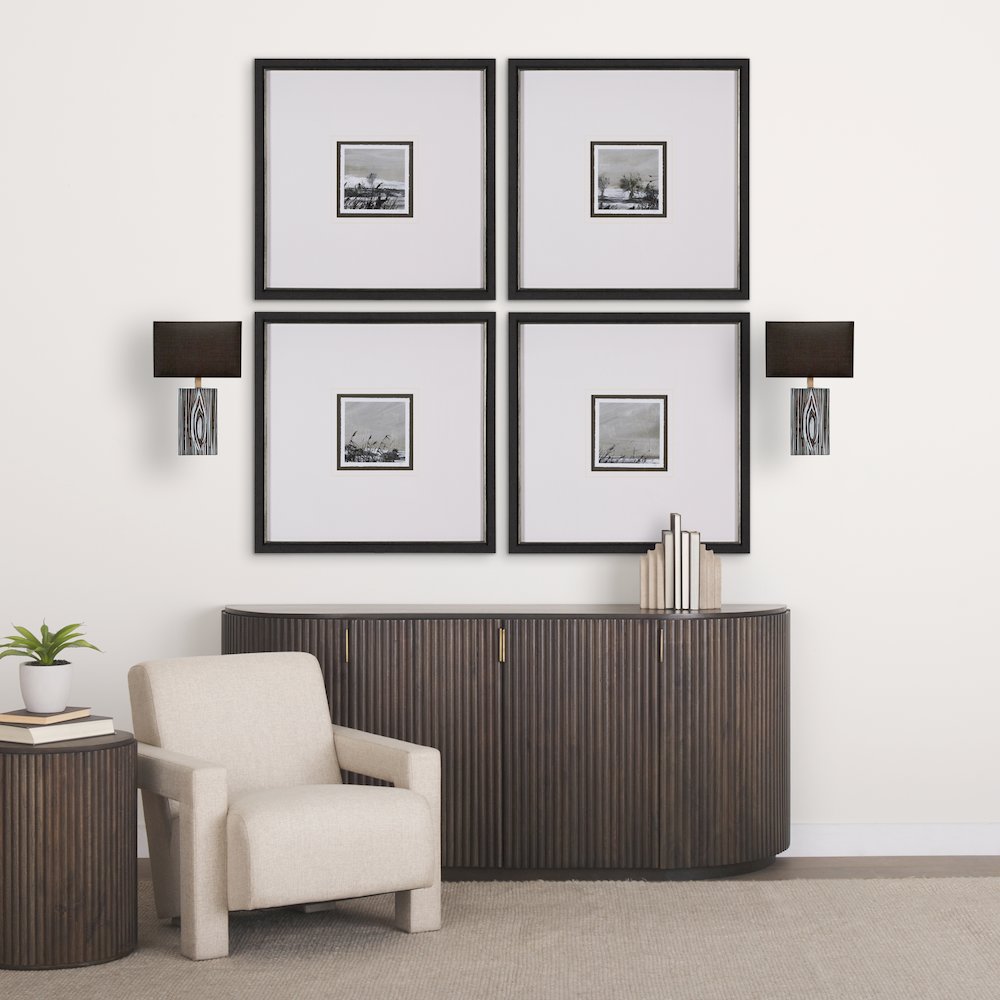Maravilla III 11x17 Black/White Pattered Base Black Fabric Shade Wall Sconce